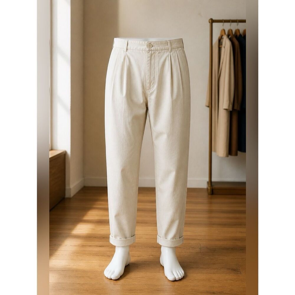 CREAM LANDS END PLEATED FRONT CUFFED PANT 38R